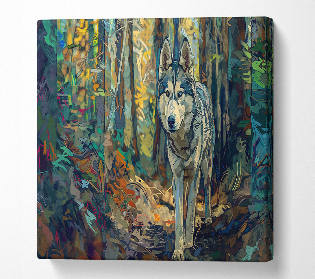  A Canvas Print of Teal Wolf In The Woods Canvas Wall Art