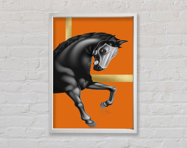 White Horse With Orange Framed Print