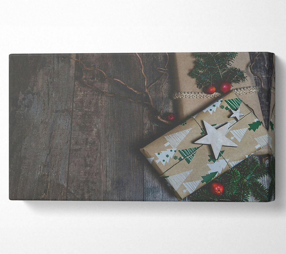 A Canvas Print of Brown Gift With Stars Canvas Art