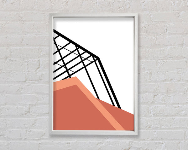 White Lines And Orange Shapes Framed Print