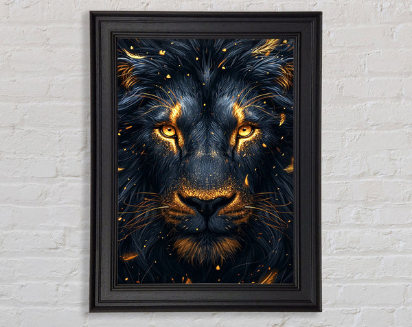 Black Lion And Gold Framed Print