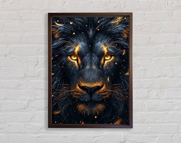 Walnut Lion And Gold Framed Print