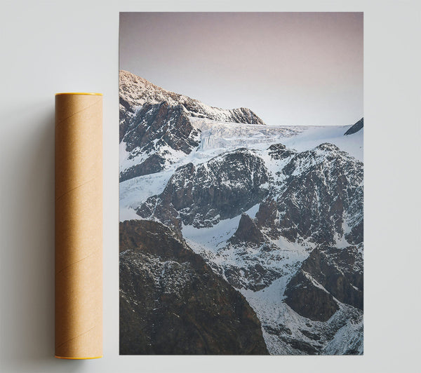 White Peaks In Pink Light Poster