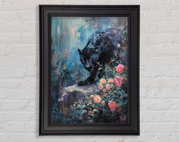 Black Panther In The Jungle Framed Print