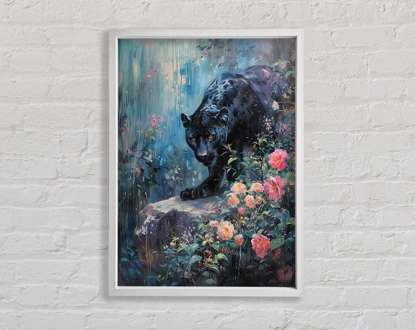 White Panther In The Jungle Framed Print