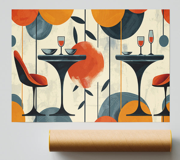 Orange And Black Table Setting Giclee Print
