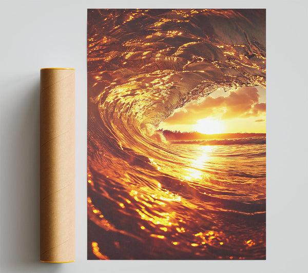 Golden Wave Sunset Poster