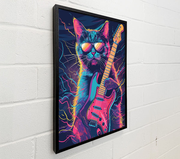 Neon Blue Guitar Cat