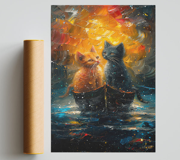 Golden Cat Boat Ride Giclee Print