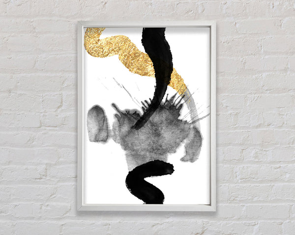White Shapes With Gold Framed Print