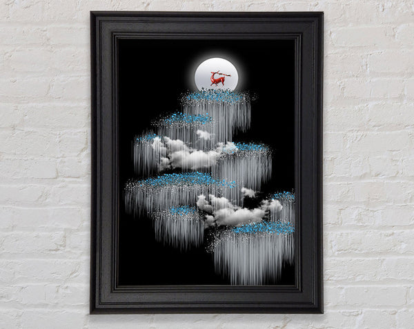 Black Sky  Red Reindeer Framed Print