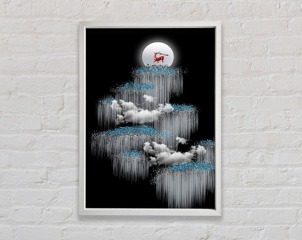 White Sky  Red Reindeer Framed Print