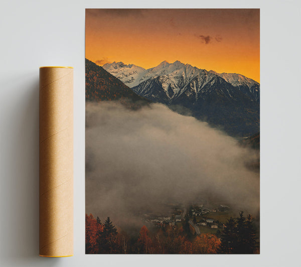 Orange Dawn Over Peaks Print