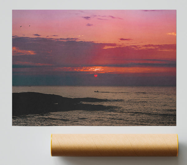 Crimson Sunset Sea Giclee Print