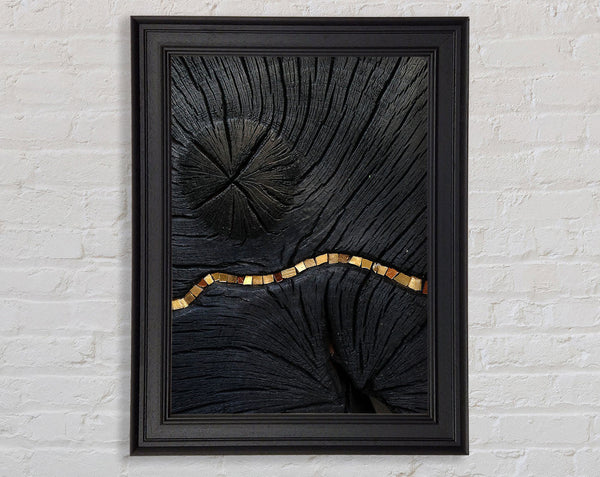 Black Wood Effect With Gold Line Framed Print