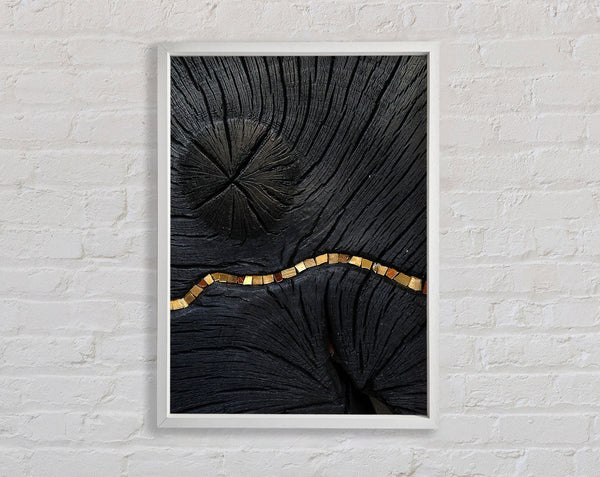White Wood Effect With Gold Line Framed Print