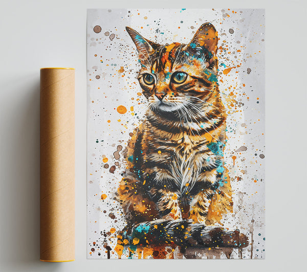 Golden Cat Splash Giclee Print
