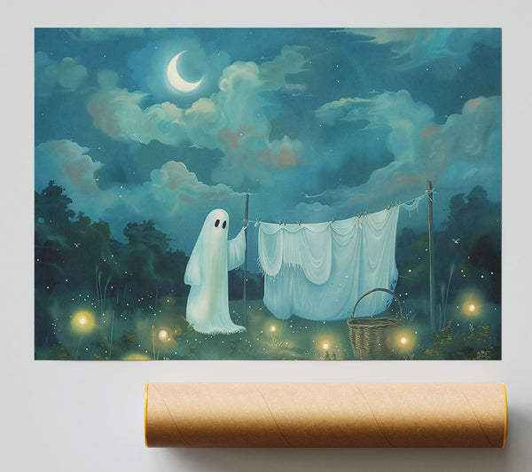 Azure Ghostly Laundry Print