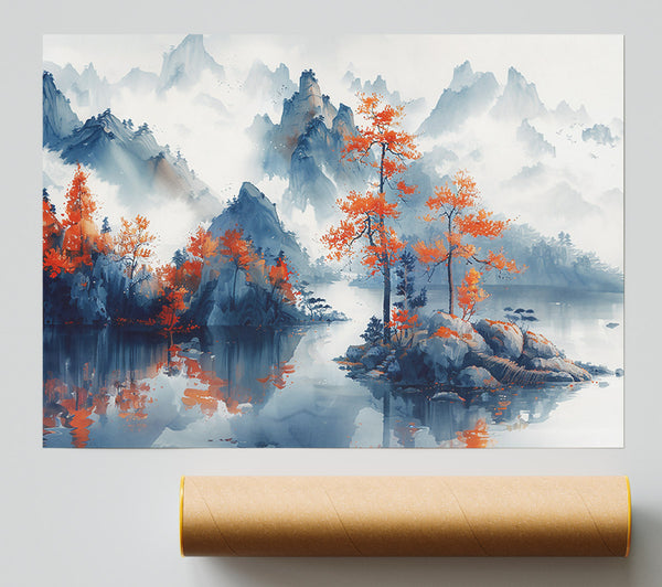 Orange Trees In Mist Print