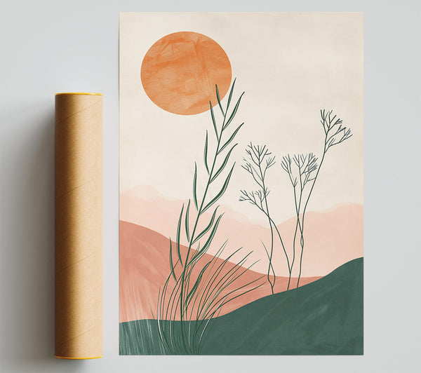 Coral Sun And Green Grass Poster