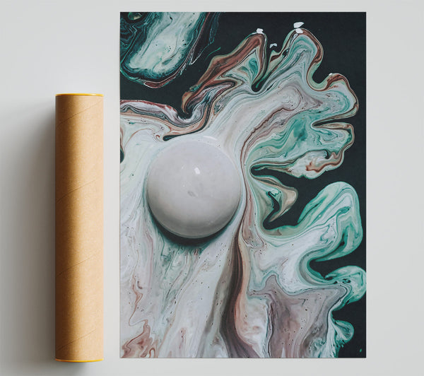 White Swirl And Green Flow Print