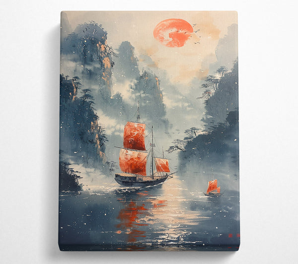  A Canvas Print of Crimson Sails At Dusk. Canvas Print