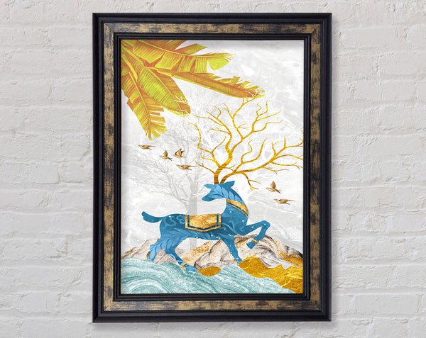 Blue Abstract Deer Framed Print