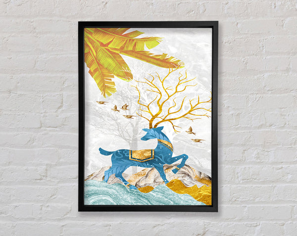 Blue Abstract Deer Framed Print