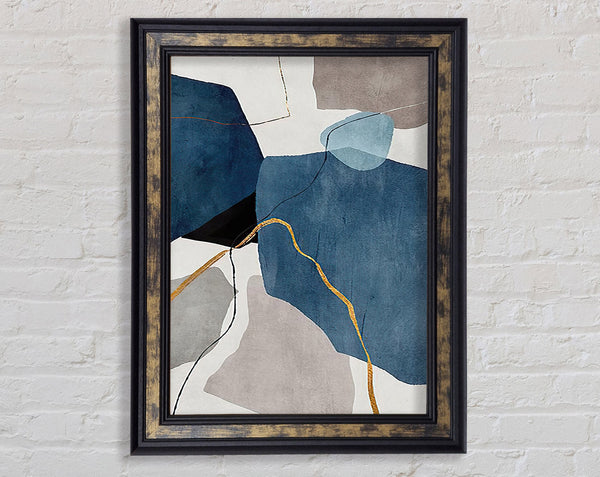 Blue Abstract Gold Framed Print