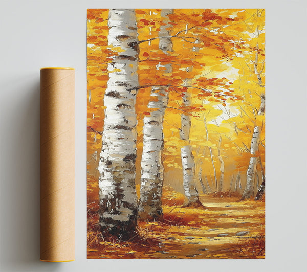 Golden Birch Grove Poster