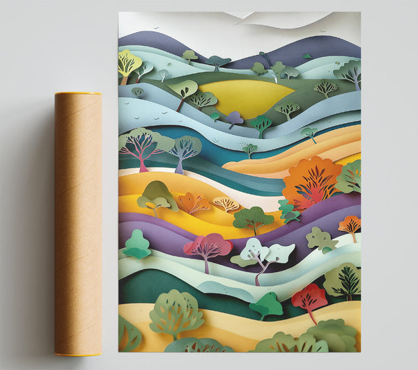 Yellow Papercut Hills Print