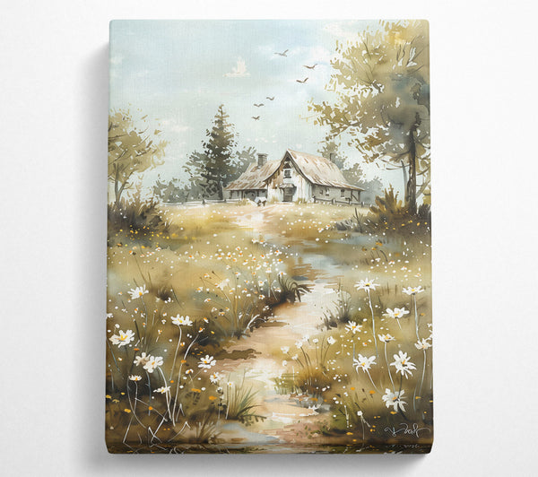  A Canvas Print of Golden Meadow Cottage Canvas Art