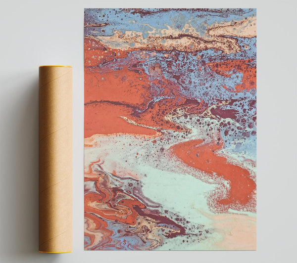 Coral And Blue Swirl Print
