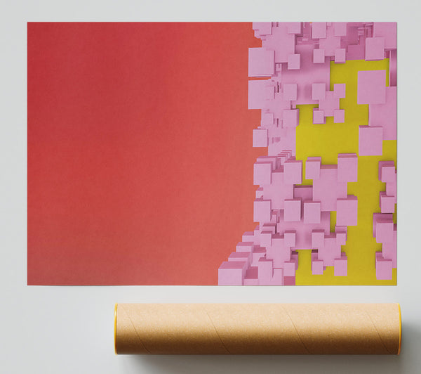 Crimson Block Structure Poster