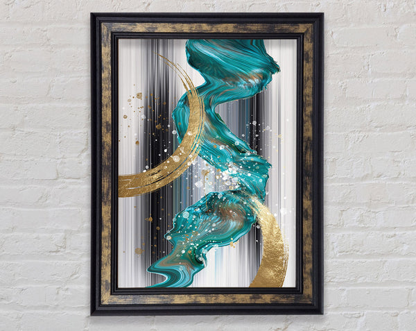 Blue And Gold Abstract Lines Framed Print