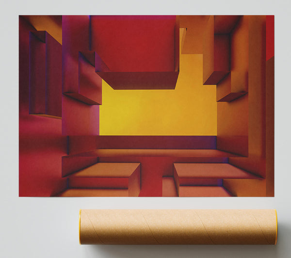 Crimson Geometric Escape Giclee Print