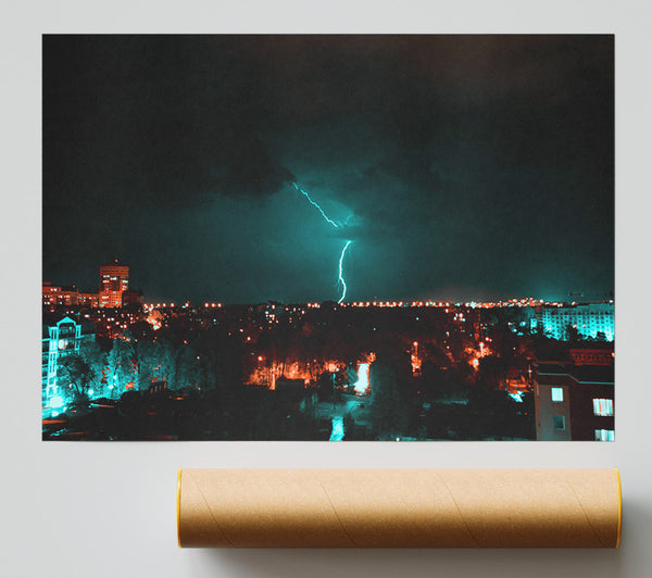 Teal City Storm Print