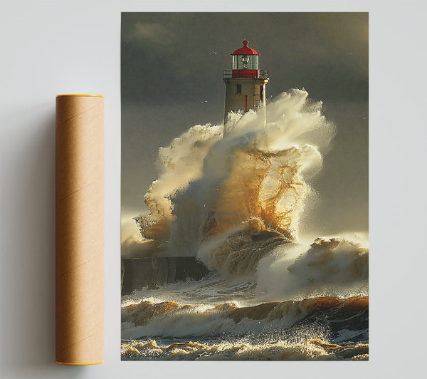 Golden Lighthouse Fury Giclee Print