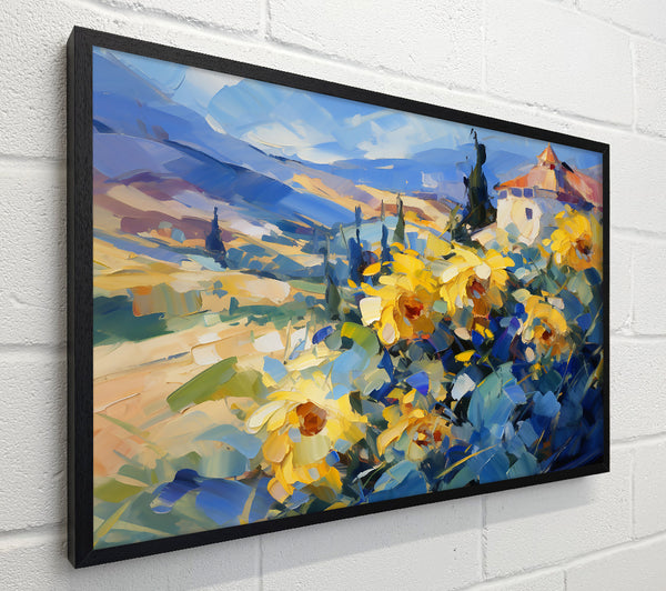 Golden Sunflowers In Blue