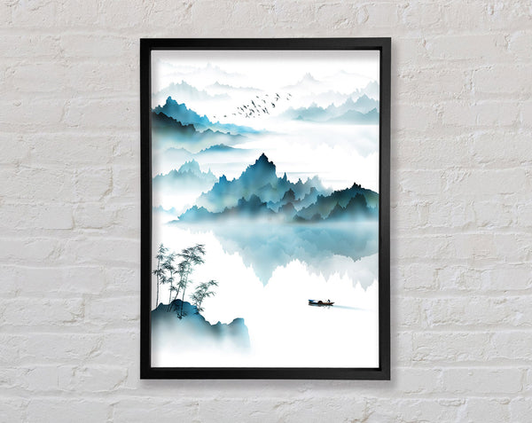 Blue And White Like With Boat Framed Print