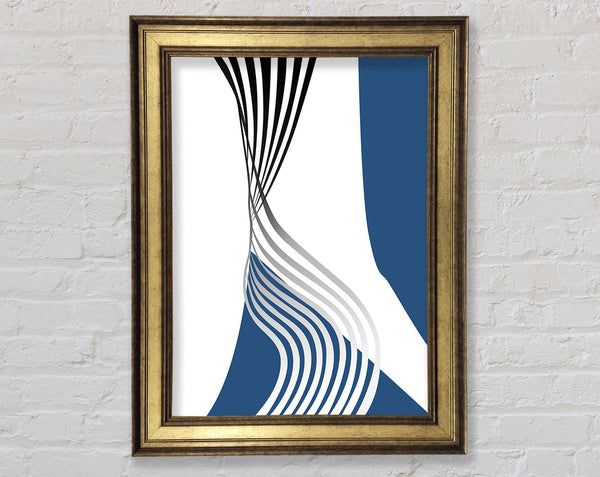 Blue And White Wavy Lines Framed Print