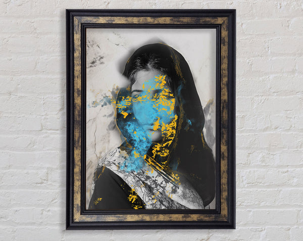 Blue And Yellow Distressed Framed Print
