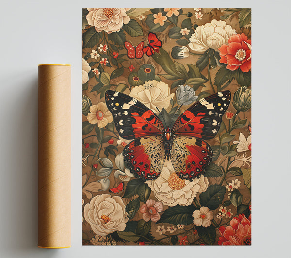 Red Butterfly Bloom Poster