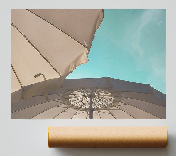 Teal Sky Umbrellas Print