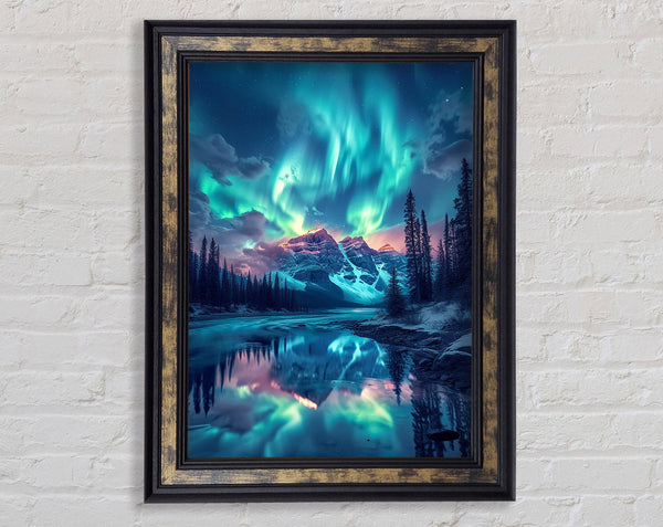 Blue Aurora Over The Peaks Framed Print