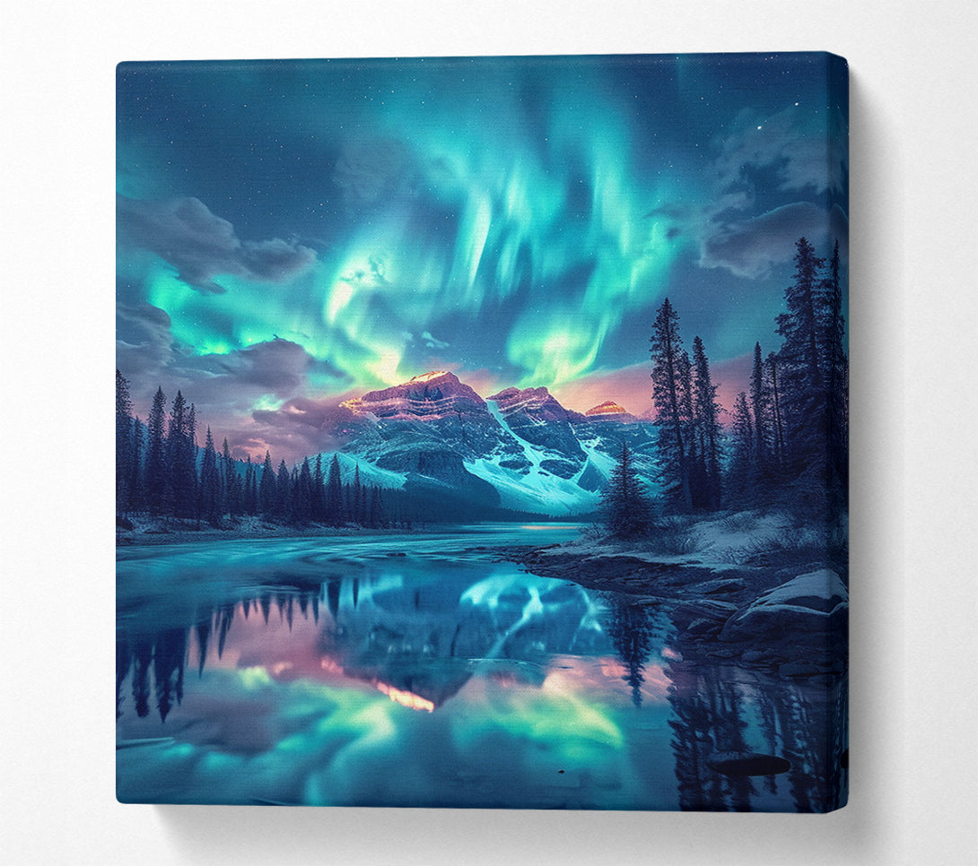  A Canvas Print of Blue Aurora Over The Peaks Canvas Art
