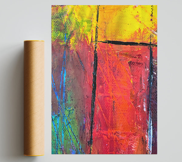 Crimson Abstract Lines Poster