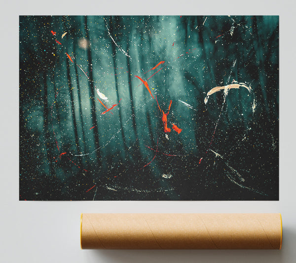 Teal Forest Drips Poster