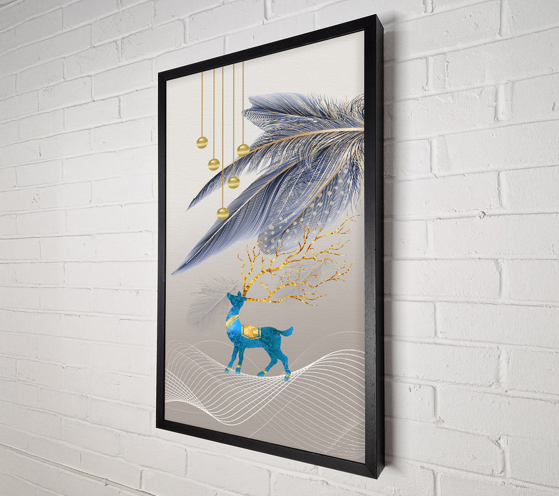  A Canvas Print of Blue Deer With Feathers Canvas Art