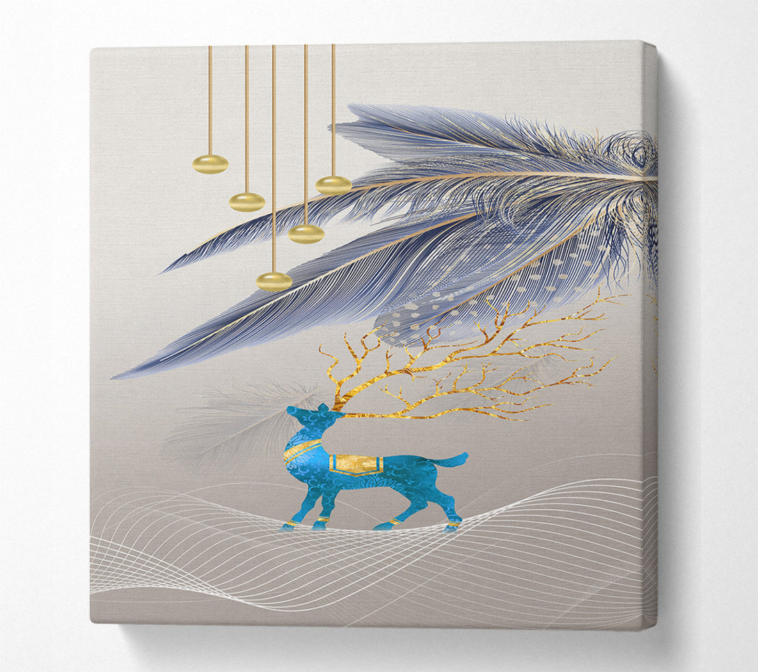  A Canvas Print of Blue Deer With Feathers Canvas Art